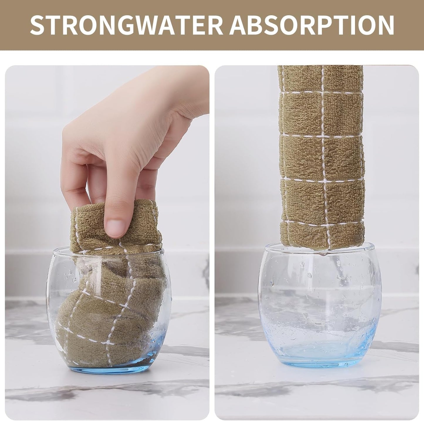 Homaxy 100% Cotton Terry Kitchen Towels(Tan, 13 x 28 inches), Checkered Designed, Soft and Super Absorbent Dish Towels, 6 Pack