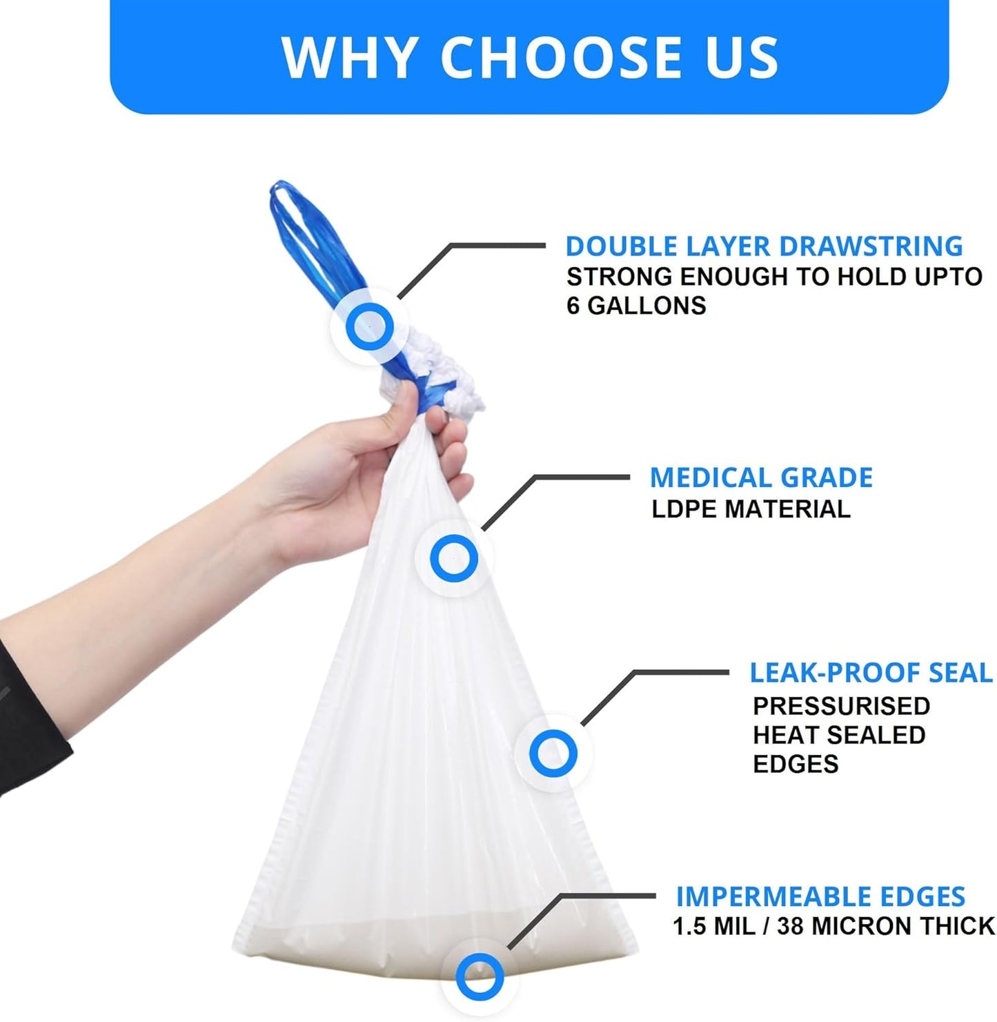 100 Bedside Commode Liners Bags for Commode Toilet - Leak Proof & Odorless Potty Liners for Portable Potty Chair Liners - Potty Bags for Portable Toilet Bag - Bedside Toilet Liners Disposable Adult