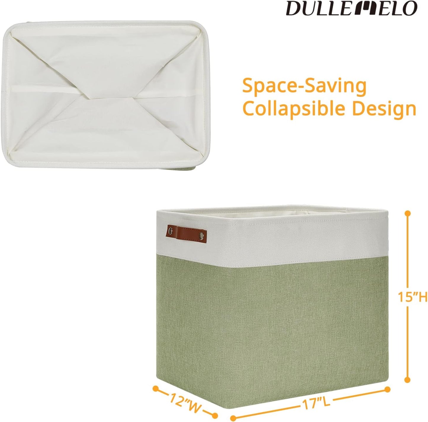 DULLEMELO Large Storage Basket 17"x12"x15", Fabric Storage Organizer Basket for Storage Clothes, Large Fabric Bin for Organizing Book, Storage Bin with Handles for Storage Toy (White&Green)