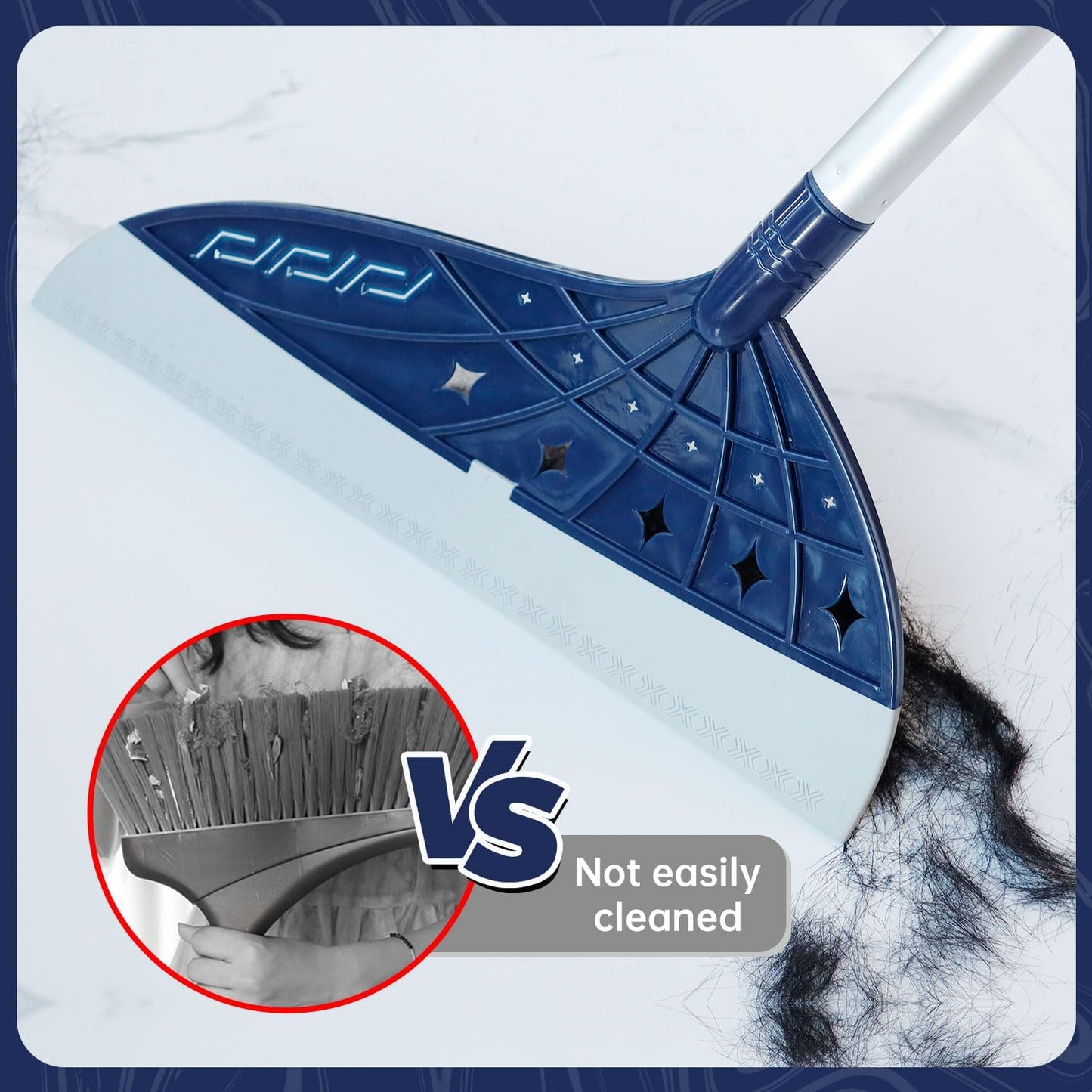 Magic Air Broom, Silicone Broom Floor Squeegee for Glass and Floors with 60’’ Long Aluminum Adjustable Handles,Silicone Squeegee Broom or Pet Hair, Dust and Liquids (Blue)