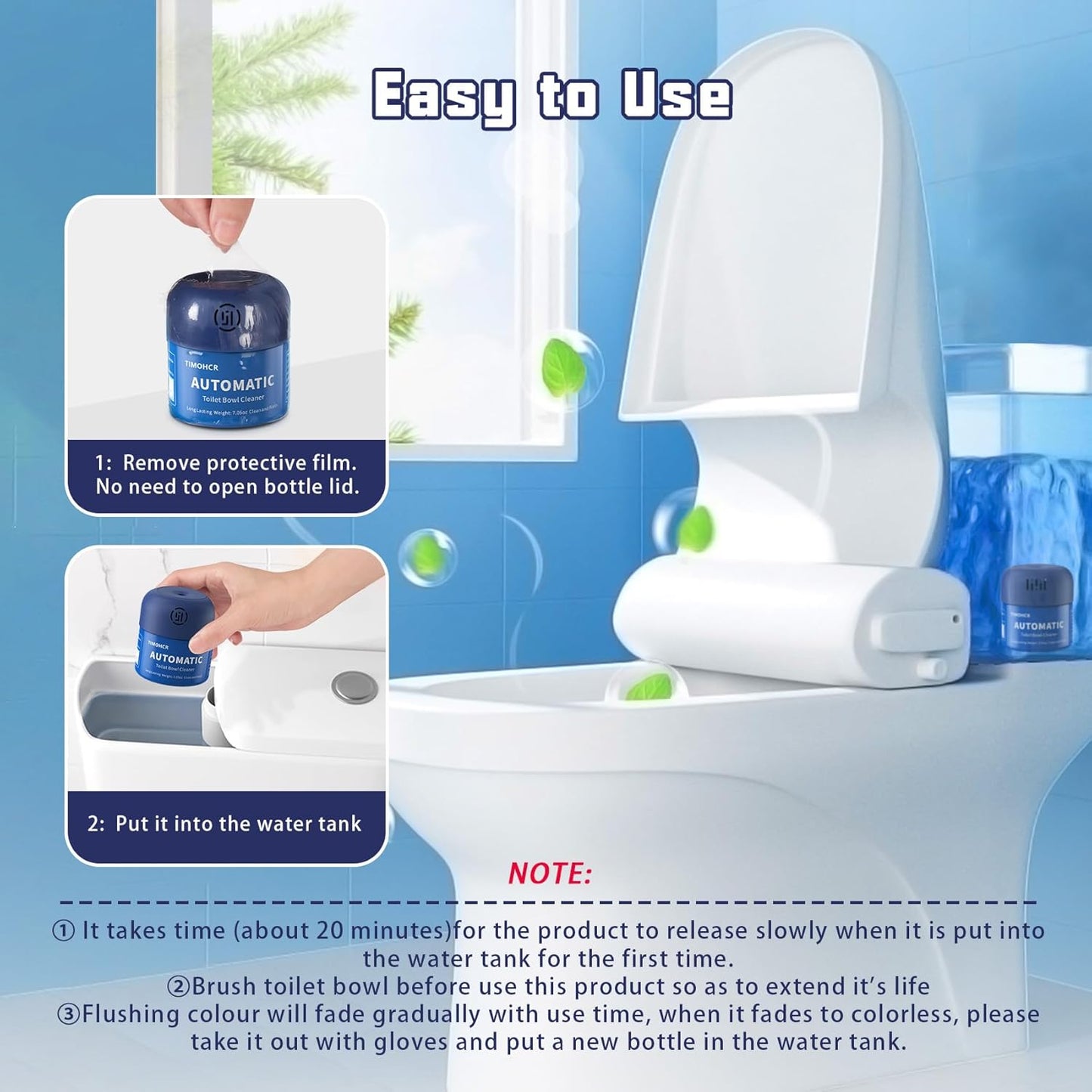 Toilet Bowl Cleaner, Automatic Long Lasting Continuous Toilet Bowl Cleaners, Bathroom Cleaner Prevent Stain Build Up Deep Clean,3 Bottles Septic Safe Toilet Bowl Tablets in Bottle Light Lemon Scent