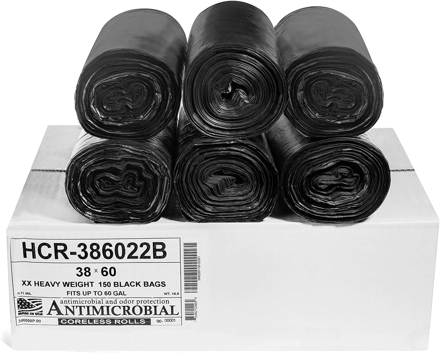 Aluf Plastics - 55-60 Gallon Black Trash Bags - 38" x 60" - 22 Microns Thick High Density Value Garbage Bags for Bathroom, Office, Industrial, Commercial - (1 Pallet of 70 Cases, 10500 Bags Total)