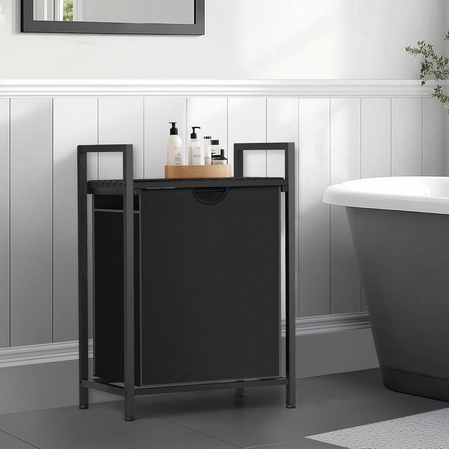 Laundry Sorter with Removable Bag, 16 Gallons Laundry Hamper with Adjustable Feet, Laundry Basket for Laundry Room, Bathroom and Bedroom(Charcoal Black)