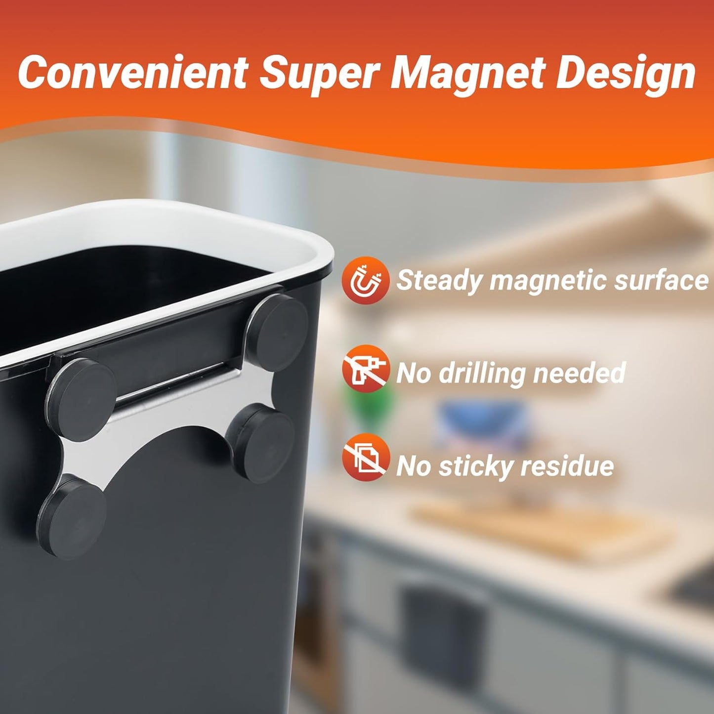 Skyflame 2.1 Gallon Magnetic Garbage Can, BBQ Grills Utensils Organizer Holder, Wall-Mounted Hanging Trash Bin for Kitchen, Cabinet, Door, Bedroom, Bathroom, Camping