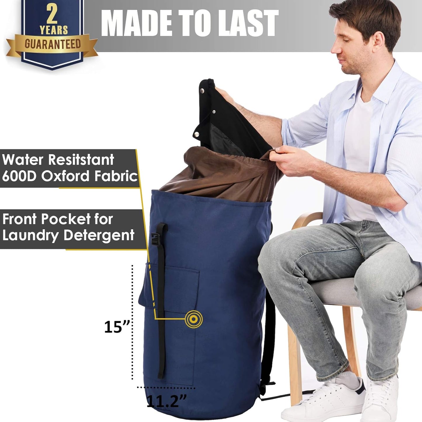 Laundry Bag Backpack Extra Large, 115L Laundry Backpack with Padded Shoulder Strap, Sturdy Travel Laundry Bags, Hanging Laundry Bag for College Dorm, Apartment, Clothes Hamper Bag for Laundromat