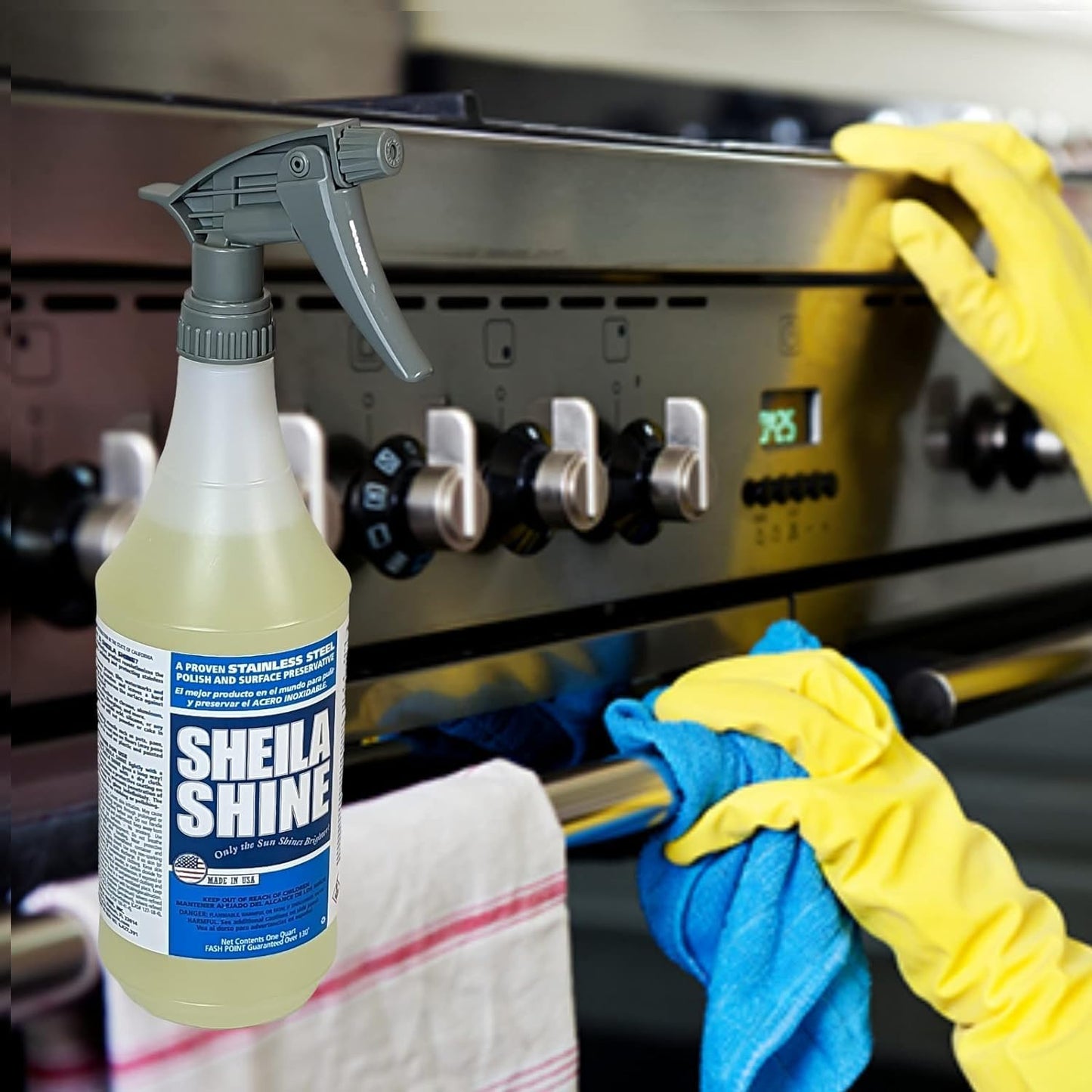 Sheila Shine 32 Oz. Stainless Steel Cleaner and Polish Trigger Spray, Protect Household Kitchen Surface, Removes Grease, Fingerprint, Watermark, Polish & Leaves a Streak Free Shine for Home Appliances