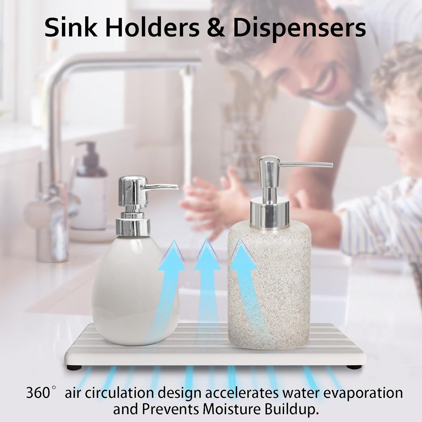 2 PCS Water Absorbing Stone Trays for Bathroom Sink & Kitchen Counter, Fast-Drying Diatomite Sink Caddy, Vanity Tray, Hand Soap Holder with Anti-Skid Feet (White, 7.9" x 4"/20 x 10cm)