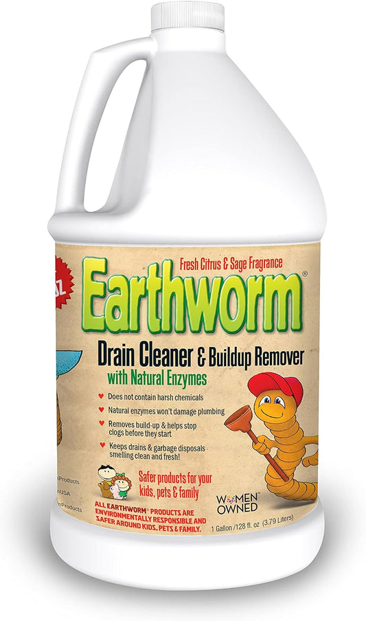 Earthworm® Drain Cleaner - Drain Deodorizer - Natural and Safer for Families - One (1) 1 Gallon bottle