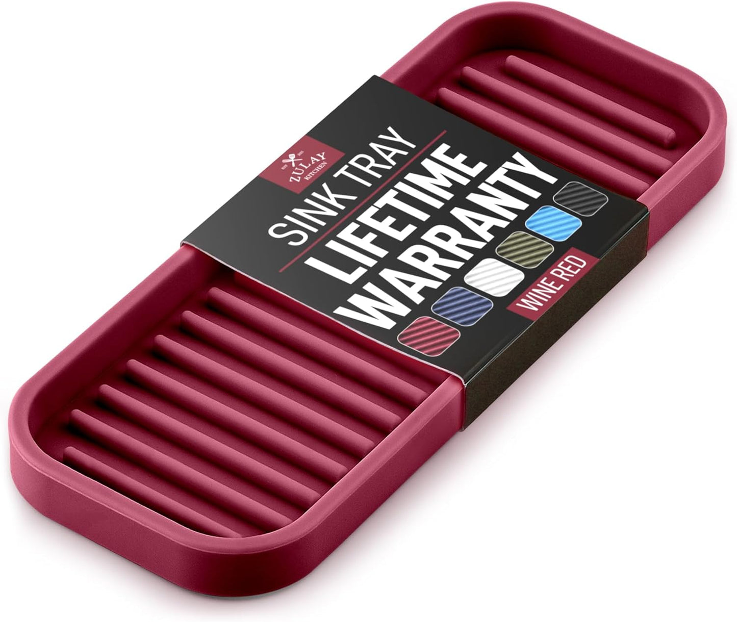 Zulay Kitchen (9x3.5) Silicone Sponge Holder for Kitchen Sink - Flexible Multipurpose Soap Tray - Sink Organizer for Kitchen, Bathroom, Makeup, Trinkets & More (Wine Red)