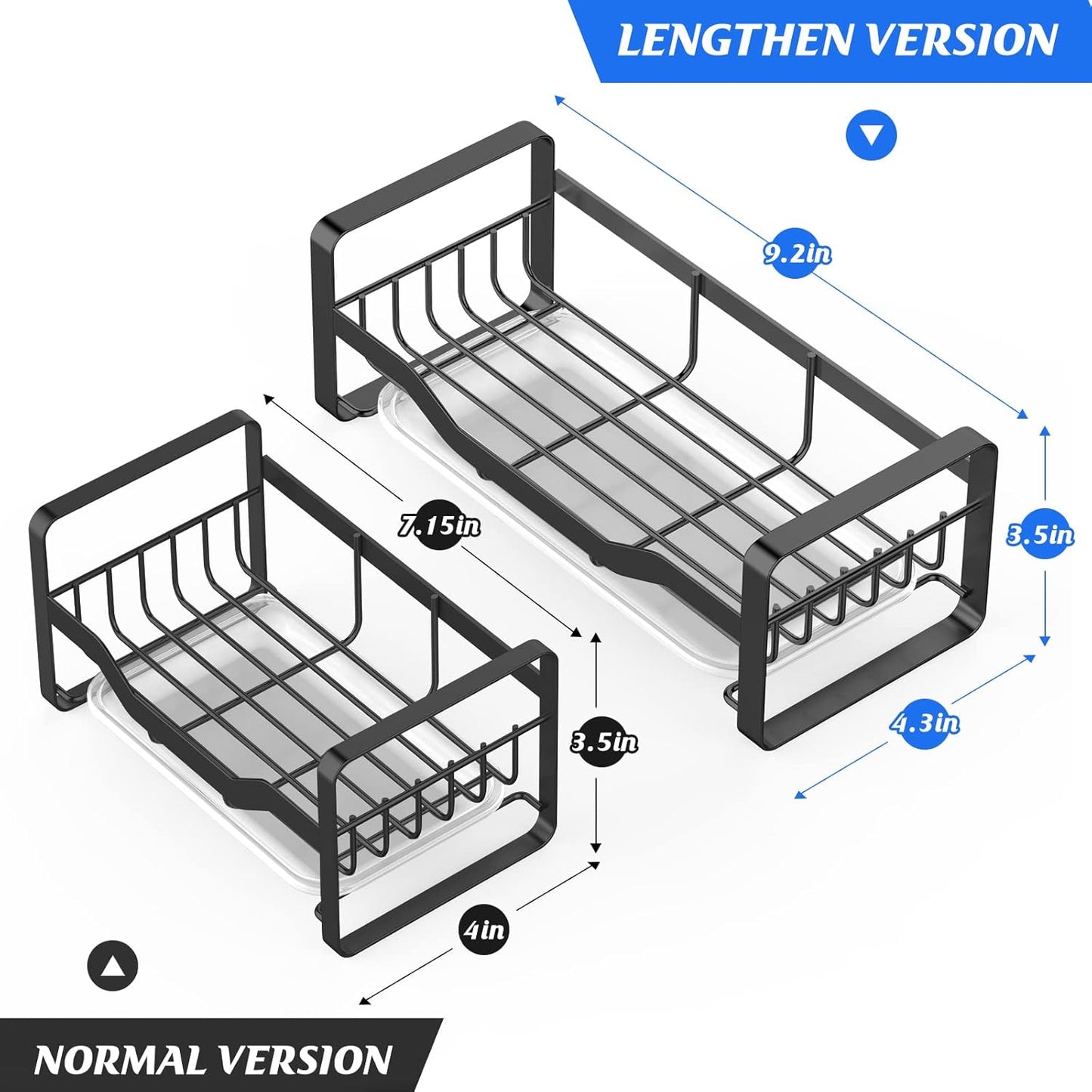 Sink Caddy Sponge Holder,Sponge Holder for Kitchen Sink,Kitchen Sink Organizer for Soap Brush Dispenser,Countertop Sink Caddy Organizer with Removable Drain Tray