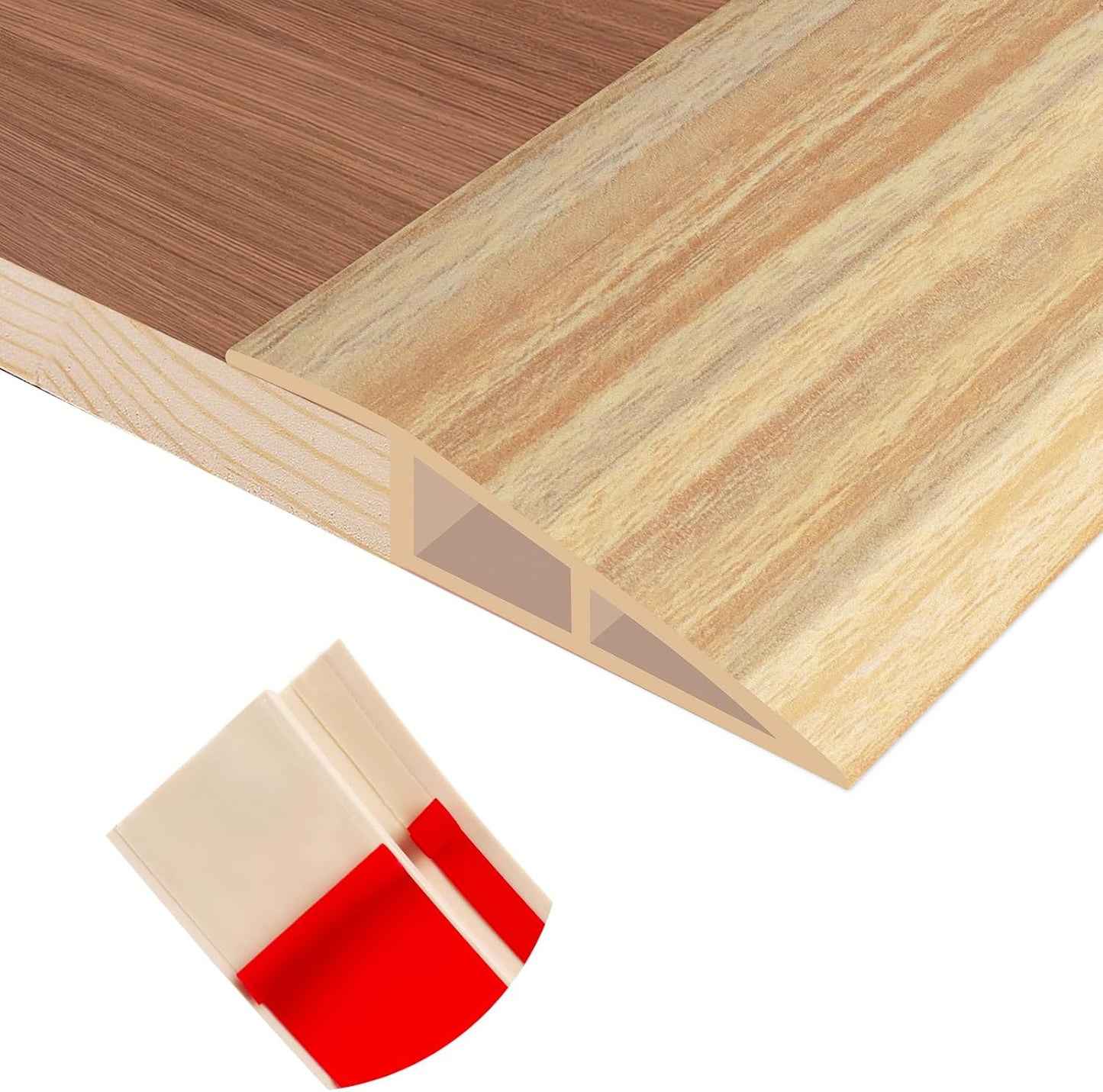 Floor Transition Strip Self Adhesive Vinyl Door Threshold for Doorways Carpet Edging Trim Overlap Edge Reducer for Laminate Floor, Carpet, Tile (Light Yellow Wood Grain, 3/5" to 4/5", 3.3Ft)