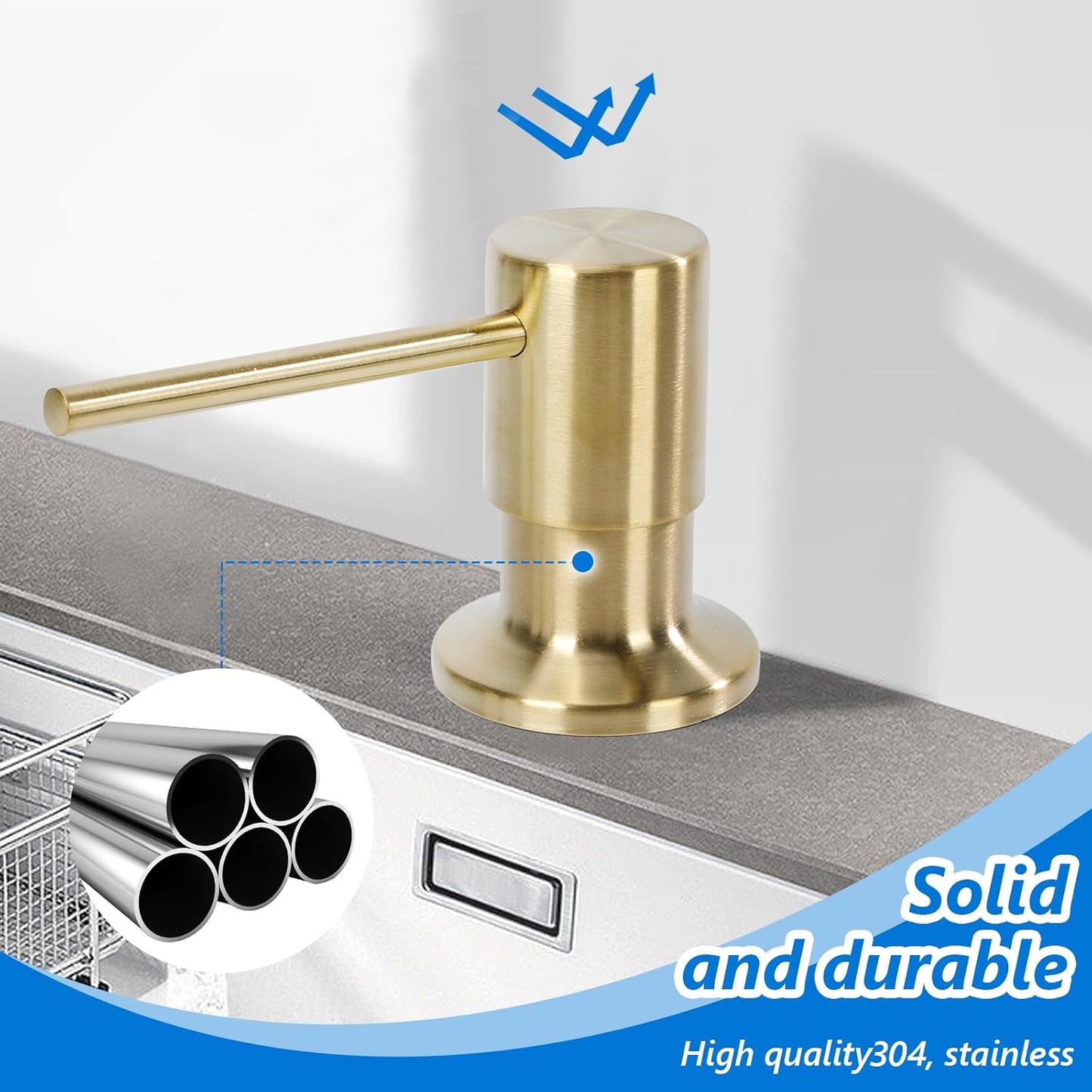 Soap Dispenser for Kitchen Sink Built in Sink Soap Dispenser, Countertop Soap Dispenser with 500ML/18OZ Bottle Refill from Sink Soap Dispenser(Gold)