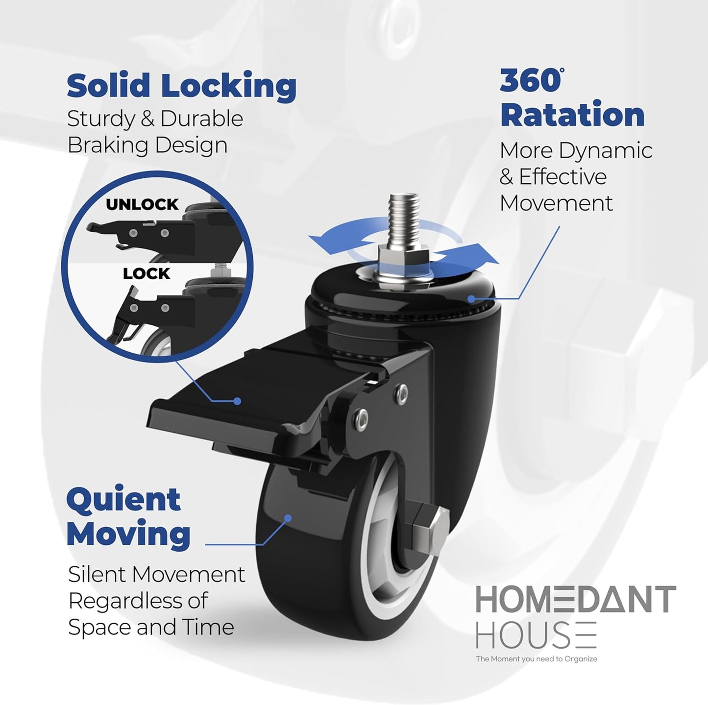 HOMEDANT House White 5-Tier Metal Rolling Cart Shelf Rack Casters Heavy Duty Wheel Shelving Unit Adjustable Utility Storage Shelves Organizer Shelf Kitchen Garage 36.2" W x 16.5" D x 69.5" H 3Pack