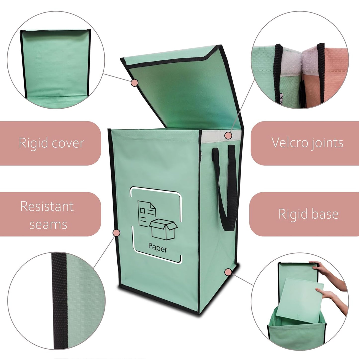 NYIKA - Recycling Organizer - Reusable Recycling Bags - Recycling Sorter - Trash Sorting Bins - 3 Compartment Recycle - Pack of 3 Bags with Lid (Mediterranean)