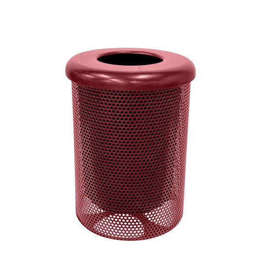 COATEDOUTDOORFURNITURE RFT-P-BUR Heavy Duty Round Trash Receptacle with Flat Top, Liner Included, 32 Gallon, Burgundy, Made in America