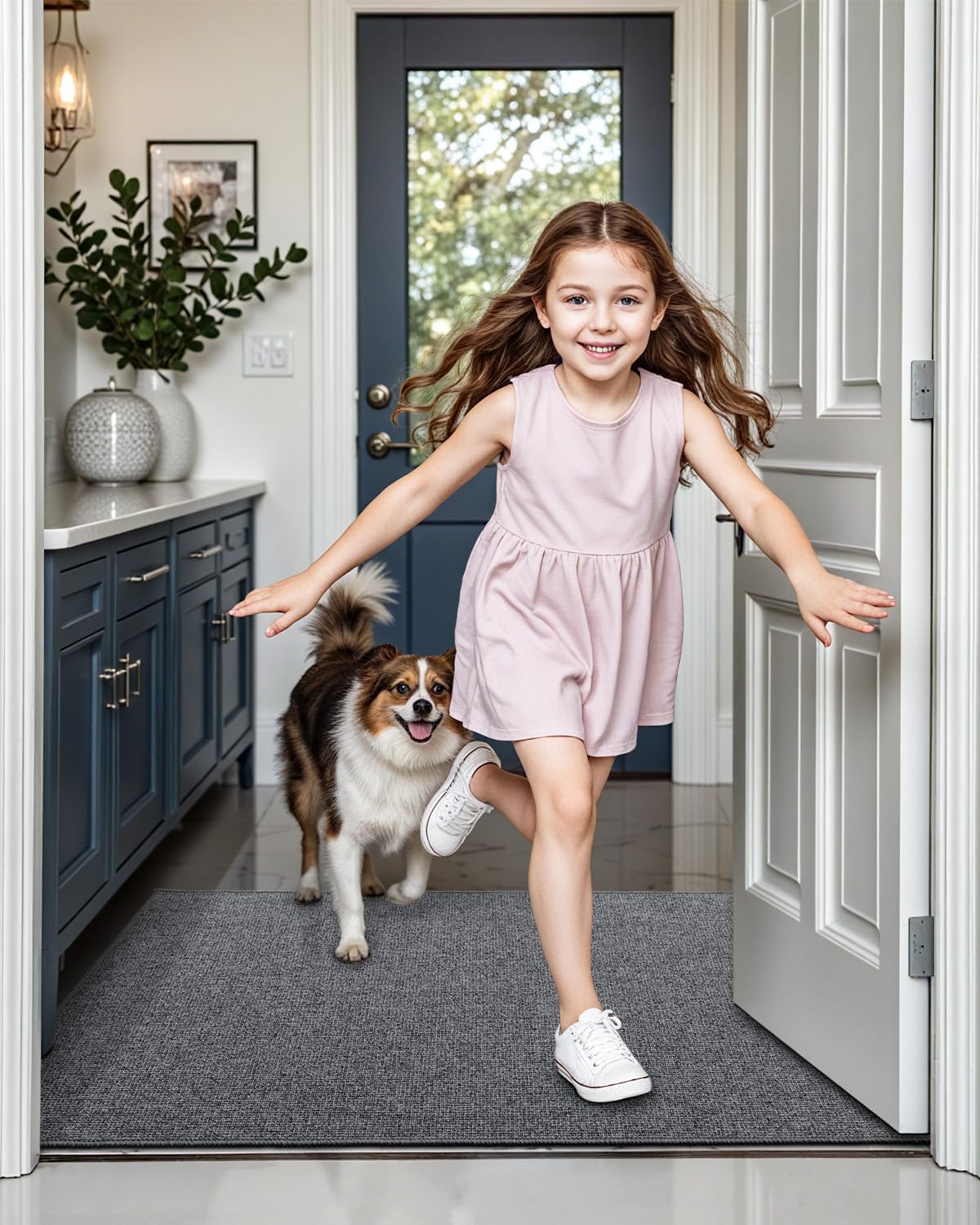 LUMI Indoor Door Mat 17"x30", Ultra Thin Low Profile Non-Slip Doormat for Home Entrance, Absorbent & Stain-Resistant Welcome Mats, Washable Entryway Mat for Front Door, Patio, Porch, Grey