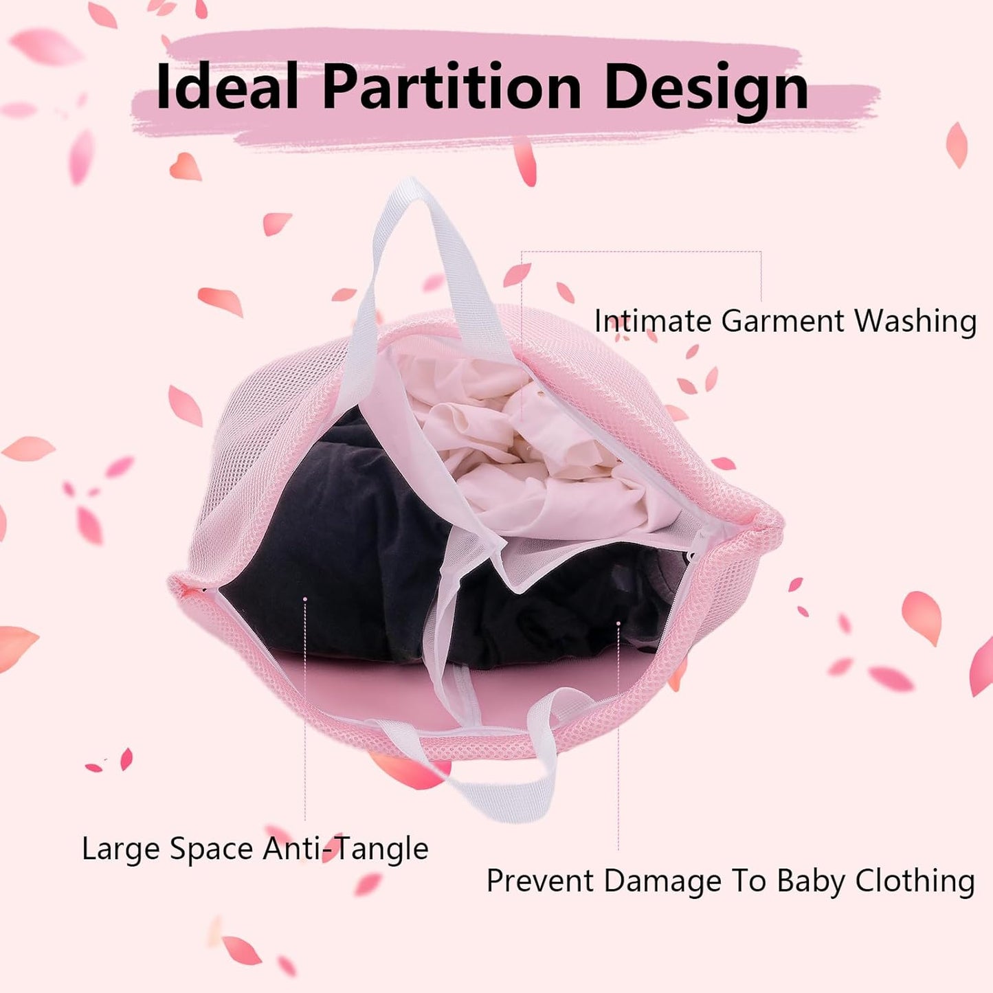 2 Pcs Special Zoning laundry bag for delicates with handles mesh laundry bags washing machine laundry totes travel storage and sorting bag (Pink2)