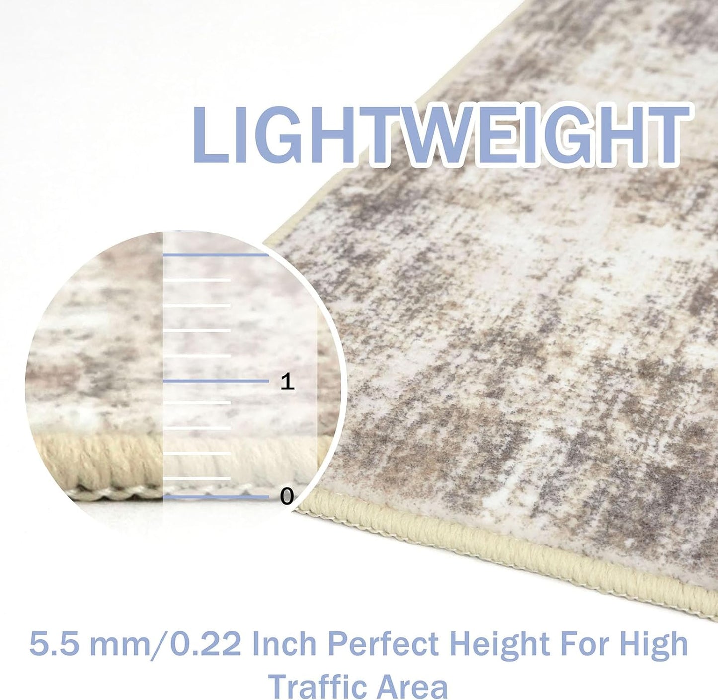 IOHOUZE Abstract Area Rugs 5x7 Ft Washable Rugs for Living Room, Non Slip Dining Room Rug, Printed Faux Wool Rugs for Bedroom, Floor Carpet for Office Nursery Playroom, Beige Brown