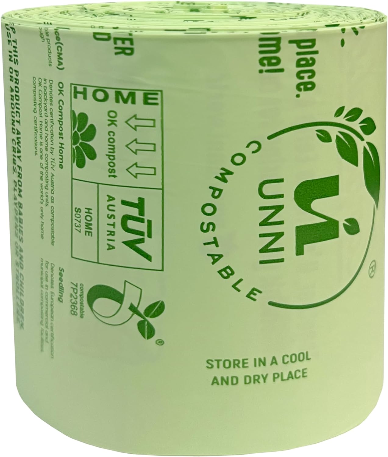 UNNI Compostable Trash Bags, 4 Gallon / 15 Liter, 100 Count, Extra Thick 0.75 mil Small Kitchen Food Scrap Bin Liners, Certified by BPI, CMA & OK compost HOME, Meets the ASTM D6400 Standard
