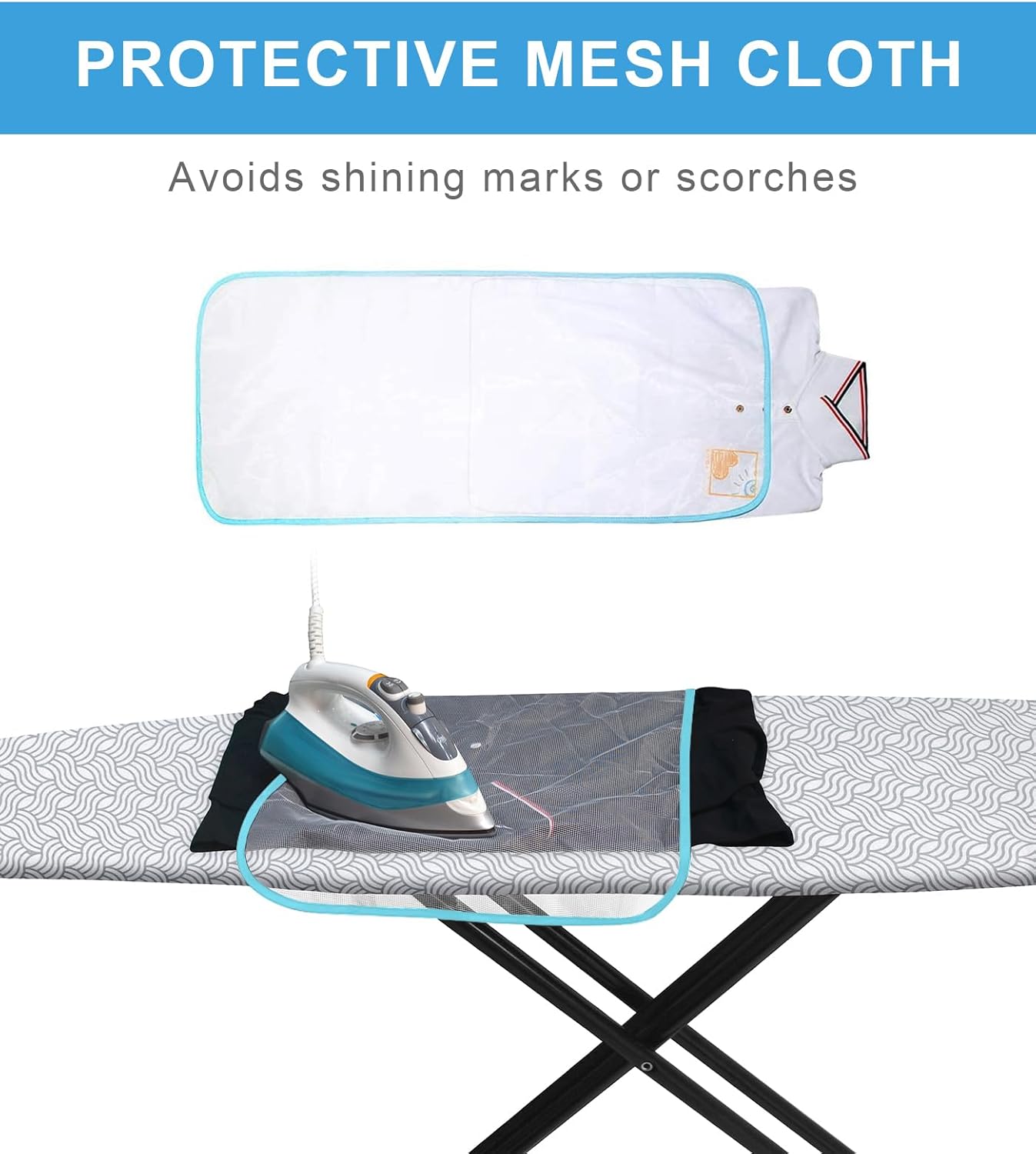 Extra-Wide Ironing Board Cover and Pad Replacement with Scorch and Stain Resistant Thick Padding and Elasticized Edge 18" x 49" Ironing Board Covers 4 Fasteners and 1 Protective Scorch Mesh Cloth
