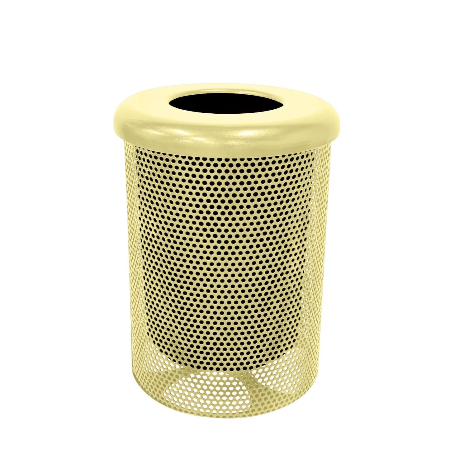 COATEDOUTDOORFURNITURE RFT-P-TXTSAND Heavy Duty Round Trash Receptacle with Flat Top, Liner Included, 32 Gallon, Textured Sandstone, Made in America