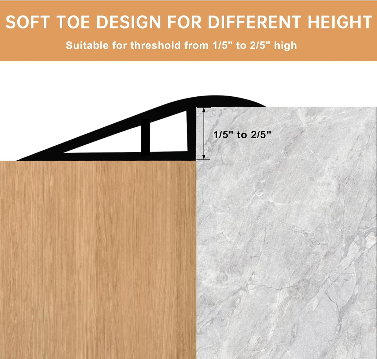 Vinyl Door Threshold Flooring Transition Strip Self Adhesive Carpet Edging Strip for Laminate Doorway Edge Threshold from 1/5" to 2/5" (Smoked Brown Wood Grain, 6.6 Ft)