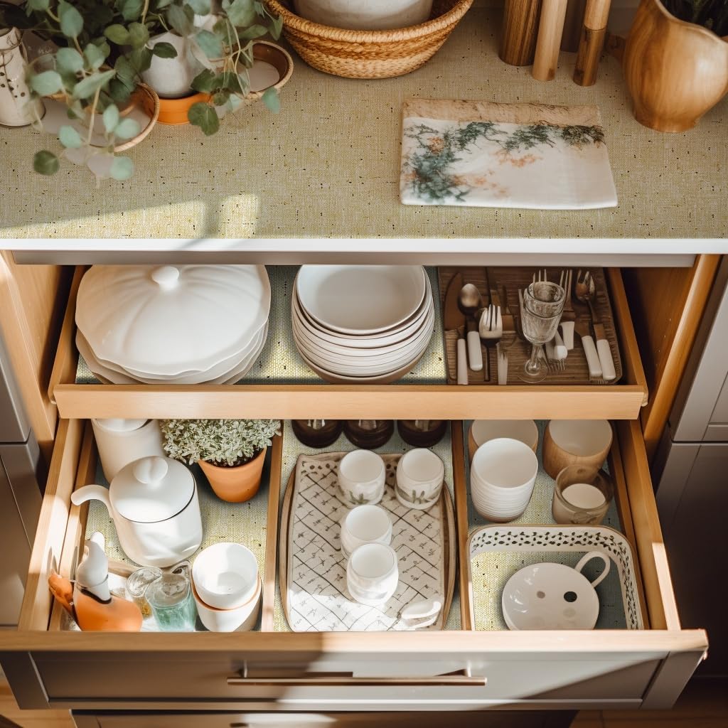 Durable Non-Adhesive Shelf Liners - 12x60 Inch, Beige, Waterproof, Anti-Slip for Cabinets