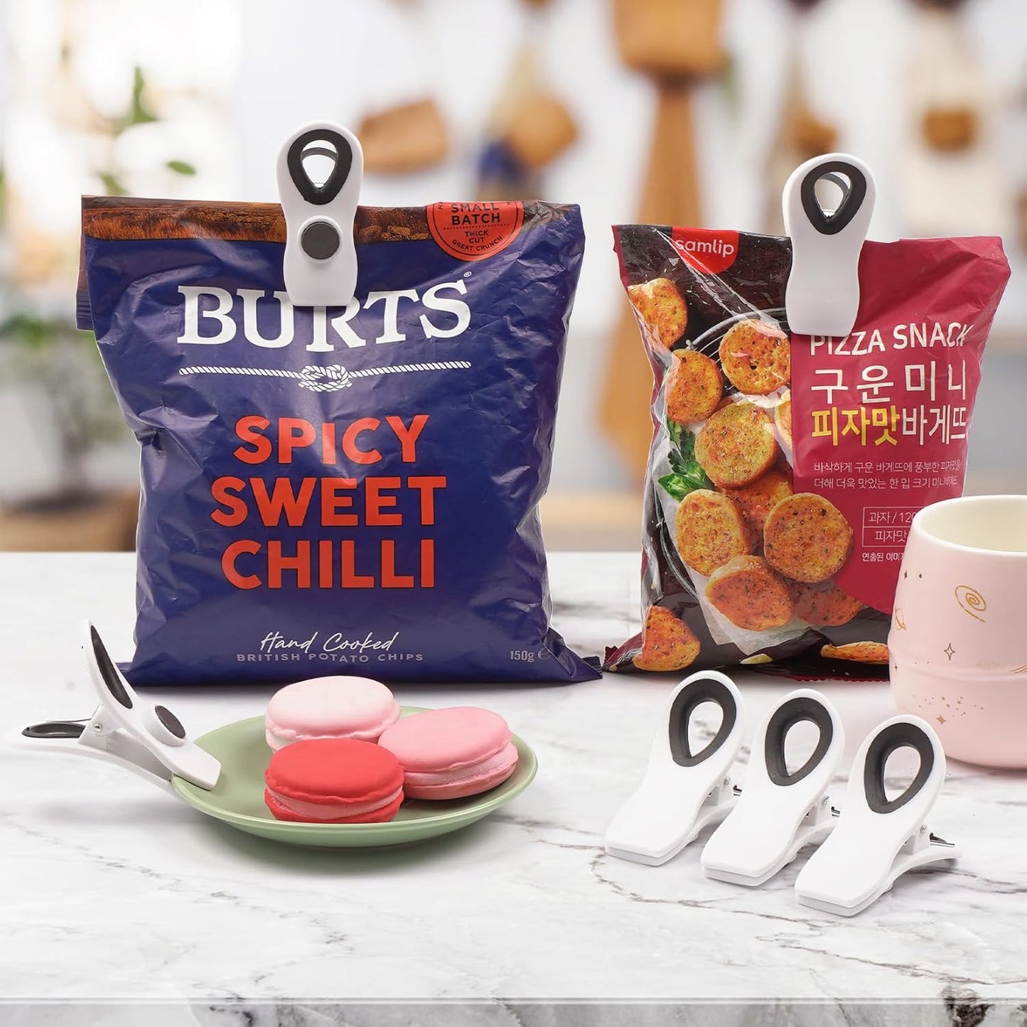 10 Pack Magnetic Chip Clips, Bag Clips, Food Clip, Plastic White Snack Clip with Magnet for Refrigerator