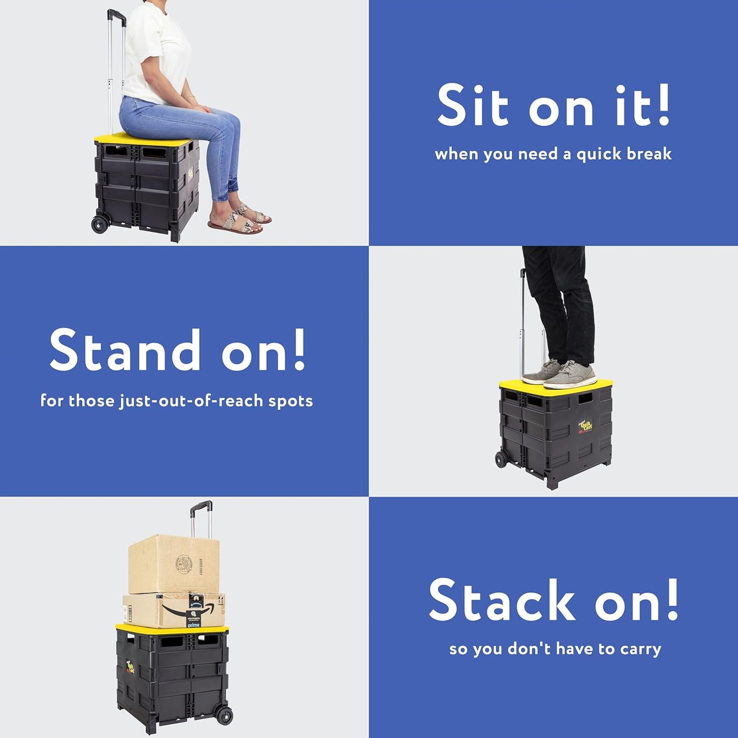 dbest products Quik Cart Collapsible Rolling Crate on Wheels for Teachers Tote Basket 80 lbs Capacity, Made from Heavy Duty Plastic and Used as a Seat, Canary, Yellow