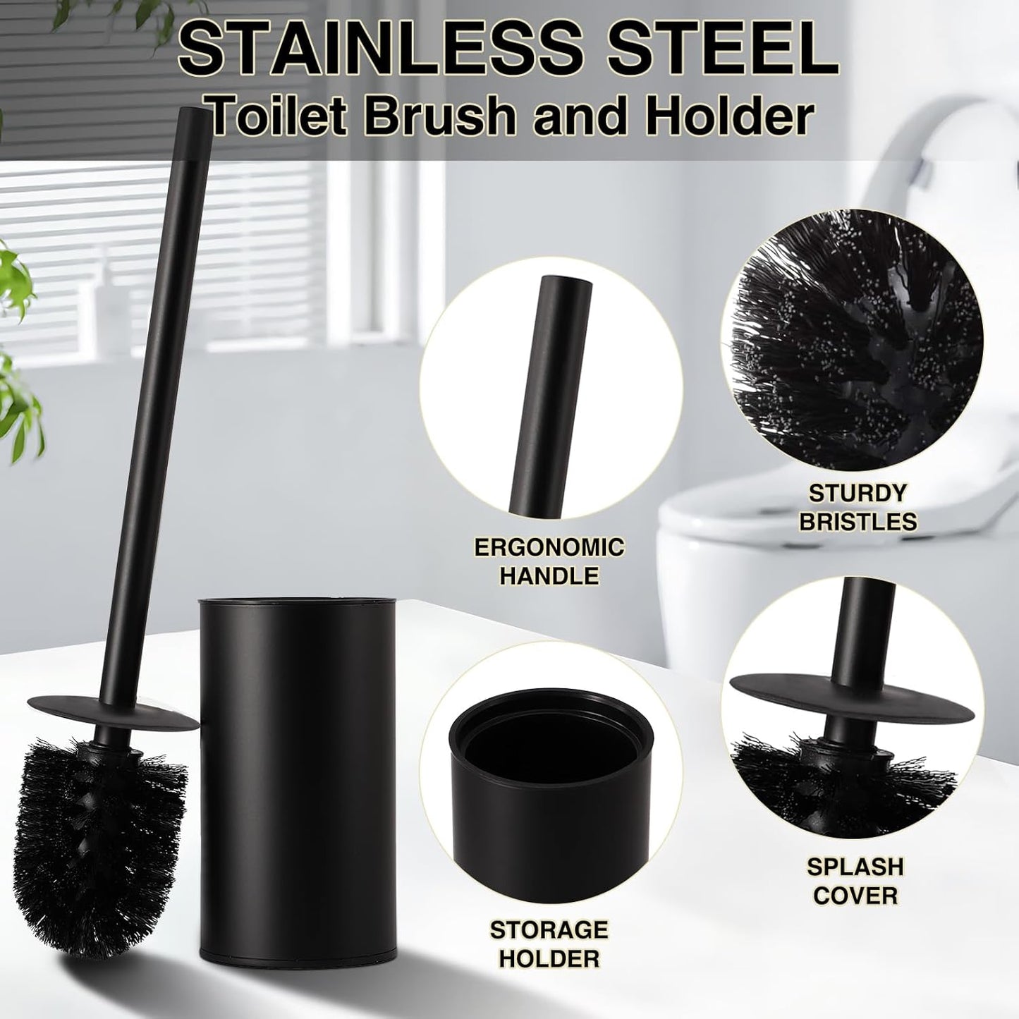 Small Bathroom Trash Can with Lid Soft Close, 1.8 Gallon Stainless Steel Garbage Can with Removable Inner Bucket,Black Toilet Brush,75Count Trash Bags, Slim Step Pedal Trash Bins