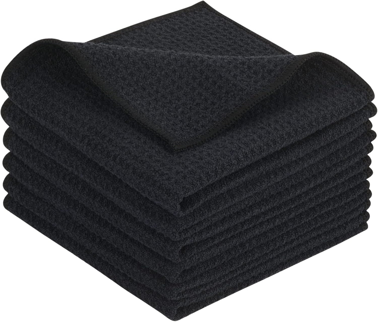 KinHwa Microfiber 6 Pack Dish Cloths Thick Waffle Weave Kitchen Dish Drying Towel Rags Super Absorbent Kitchen Tea Towels Sets 12inch x 12inch Black
