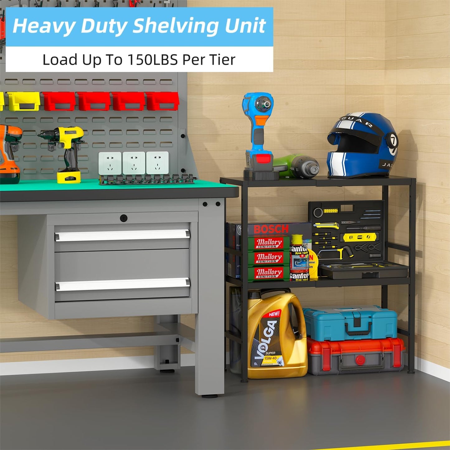 2-Tier Expandable Metal Storage Shelves, 150LBS Heavy Duty Shelving Units and Storage,Adjustable Utility Organization and Storage Shelf Rack For Kitchen Garage Laundry Bathroom Pantry Warehouse