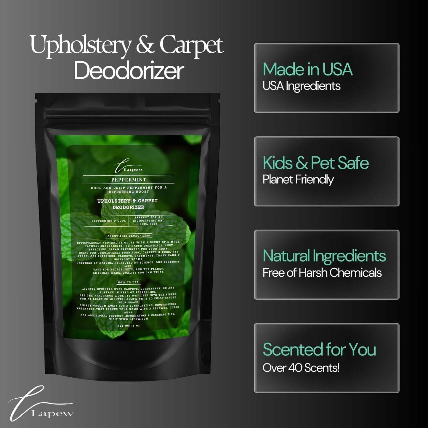 Peppermint Carpet Freshener Powder: Powerful Odor Eliminator for Home, Upholstery Deodorizer, Carpet Deodorizer, Pet Urine, Cat Litter Box - Peppermint Fragrance