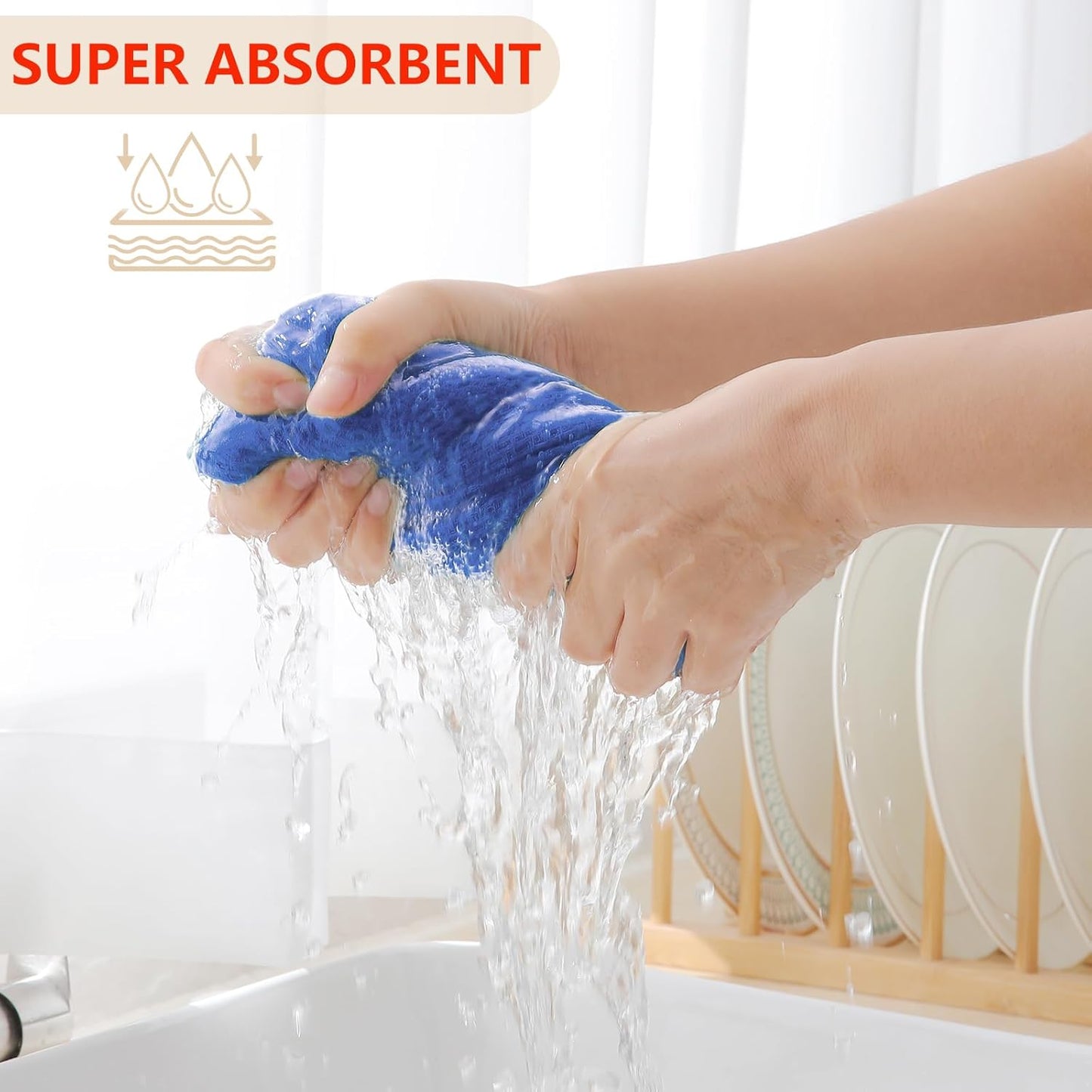 Homaxy 100% Cotton Waffle Weave Kitchen Dish Towels, Ultra Soft Absorbent Quick Drying Cleaning Towel, 13 x 28 Inches, 6-Pack, Blueberry