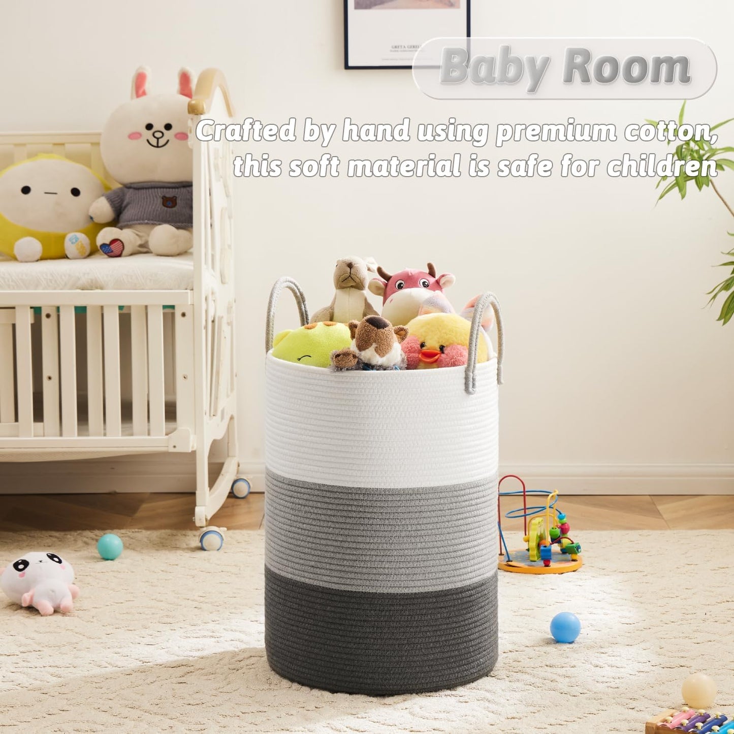 Laundry Basket,Woven Cotton Rope Laundry Hamper,60L for Decorative Storage of Dirty Clothes,Toys and Blankets in Bathroom,Bedroom and Living Room