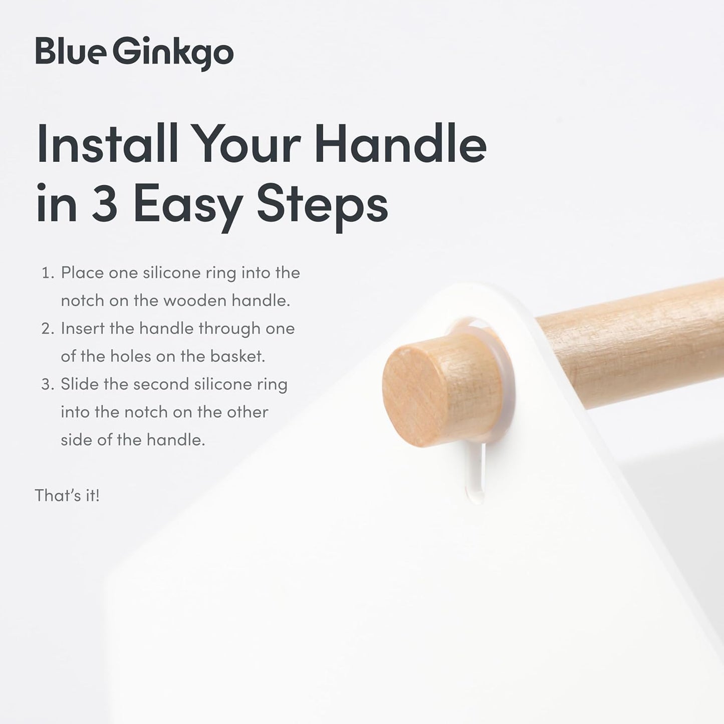 BLUE GINKGO Large Storage Basket – Plastic Caddy with Wooden Handle for Bathroom, Pantry, or Cleaning Supplies (White)