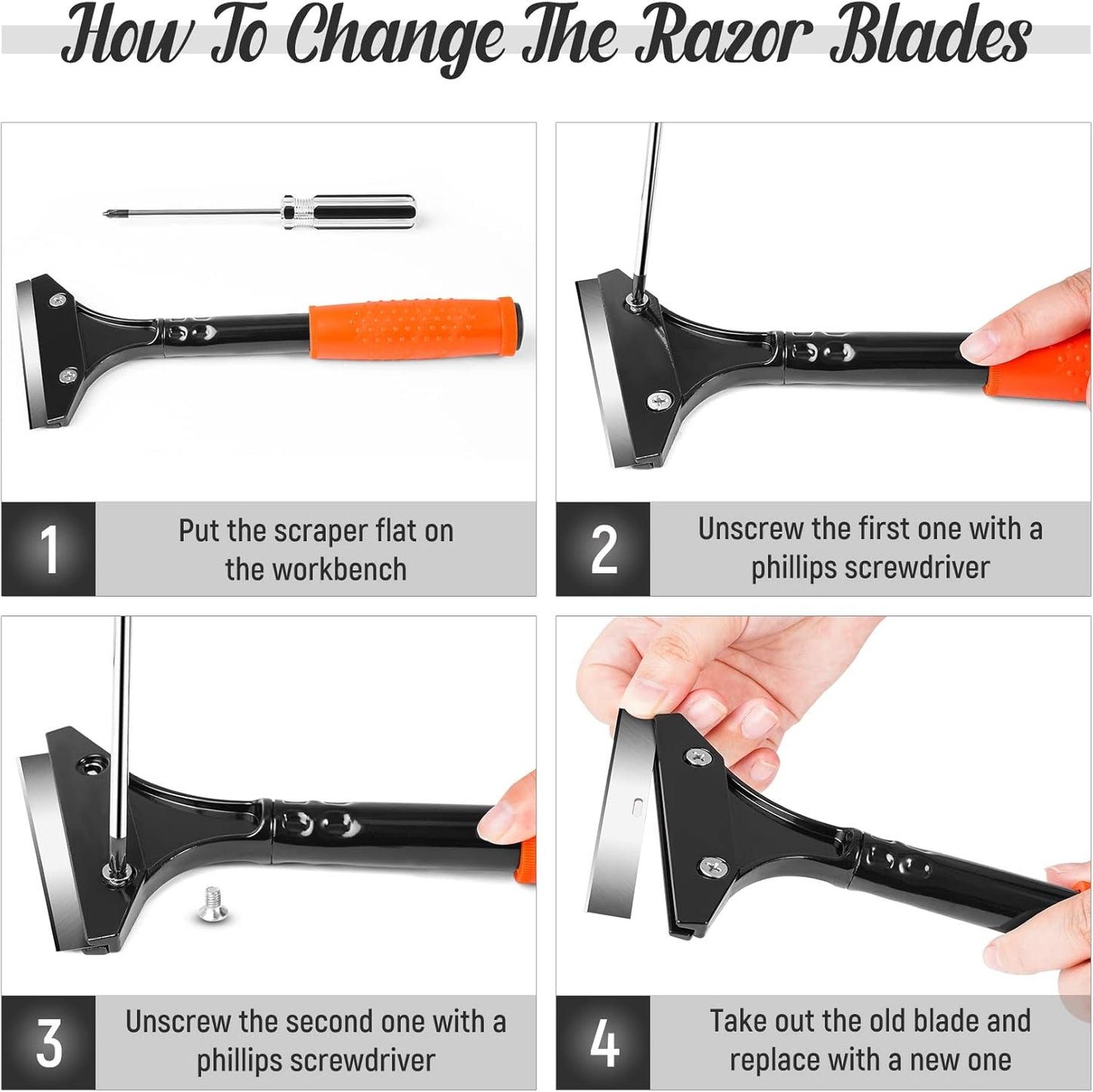 DIYSELF Razor Blade Scraper, Floor Scraper, Scraper Tool for Cleaning, Glass Scraper for Windows, Tile, Stove Top, Cooktop, Oven, Aquarium, Paint, Decal, Inspection Sticker, Gum, Glue Remover