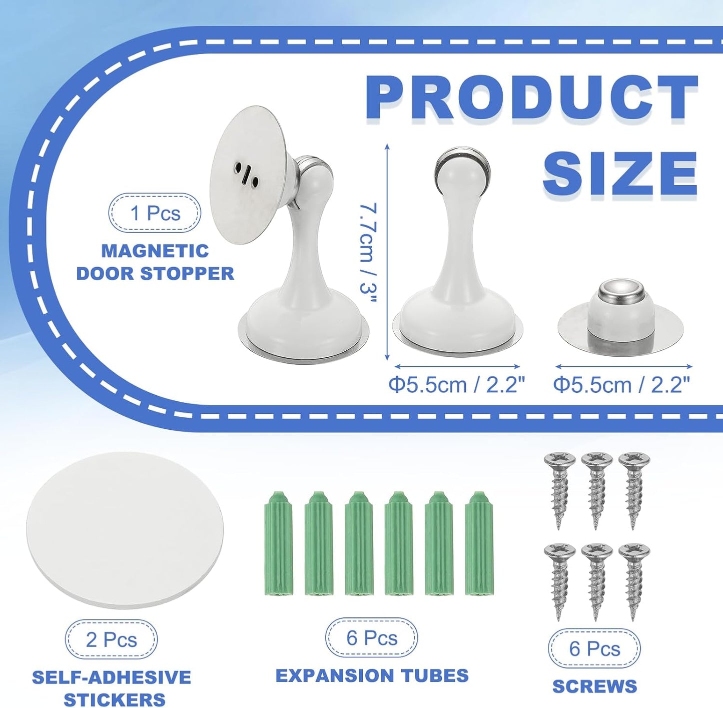 uxcell Magnetic Door Stopper, Stainless Steel Heavy Duty Door Holder, No Drilling Doors Knob Wall Protector with Self-AdhesiveTapes and Screws for Home Office Wall Floor Mounting, White