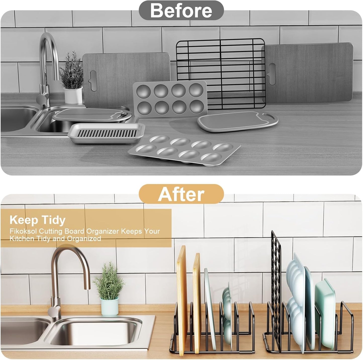 Cutting Board Organizer, [2-Pack] Cutting Board Holder Rack Baking Cookie Pan Sheets Cooling Small Racks Storage Stand for Kitchen Cabinet Countertop Bakeware Organizer 7.87 x 7.24 x 3.28 in