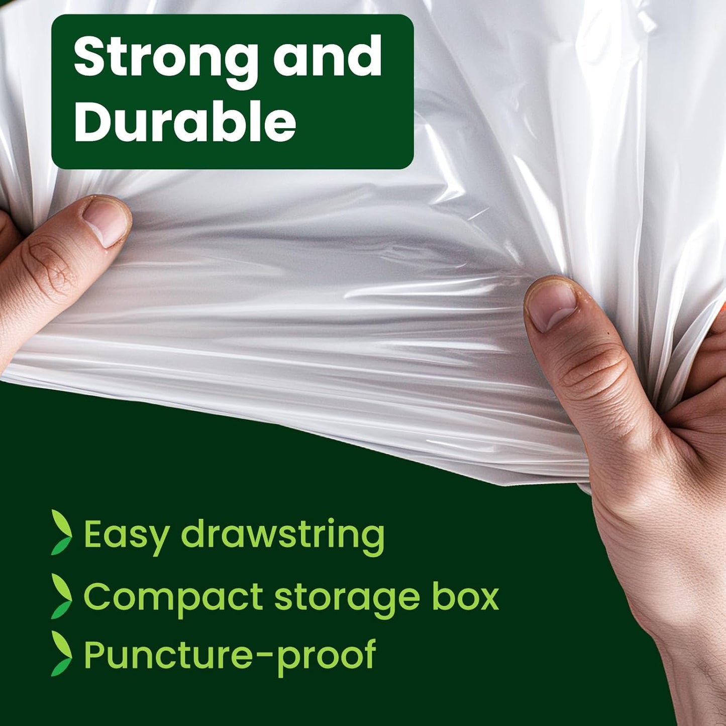 Large Trash Bag 13 Gallon Tall Drawstring 100% Post-Consumer Recycled Garbage Bag Waste Bag for Kitchen Office (80 Count, 0.7 Mil)