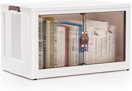 Jalove 30Gal Large Storage Bins with lids, 120QT Plastic Stackable Storage Containers with Wheels, Collapsible Closet Organizer and Storage Drawers,Clothes Organization for Cabinet Home, 1Pack White