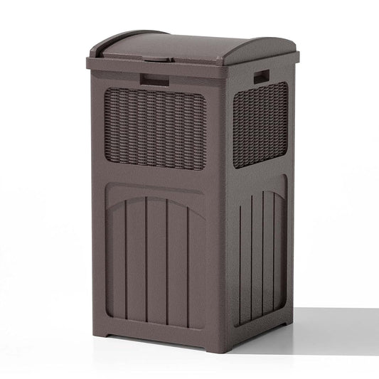 Patiowell 36 Gallon Outdoor Trash Can, Resin Outdoor Garbage Can with Lid for Patio, Backyard, Deck, Dark Brown