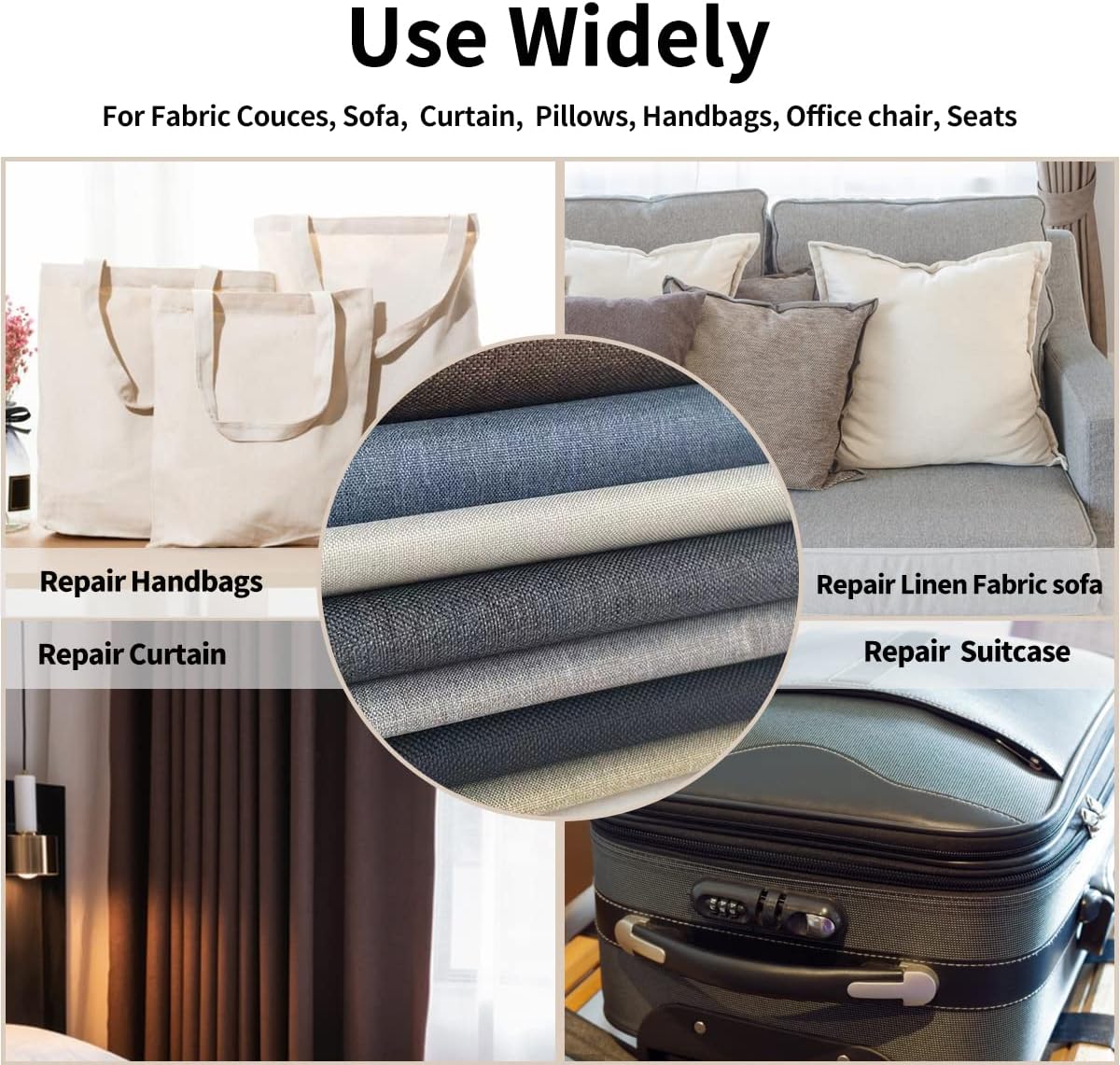 Fabric Repair Patches, 17X158 Inch Linen Repair Tape Self-Adhesive Fabric Patches Durable, DIY Large Linen Tape for Sofa, Couches, Furniture, Chair, Clothing （17X158 Inch, Black）