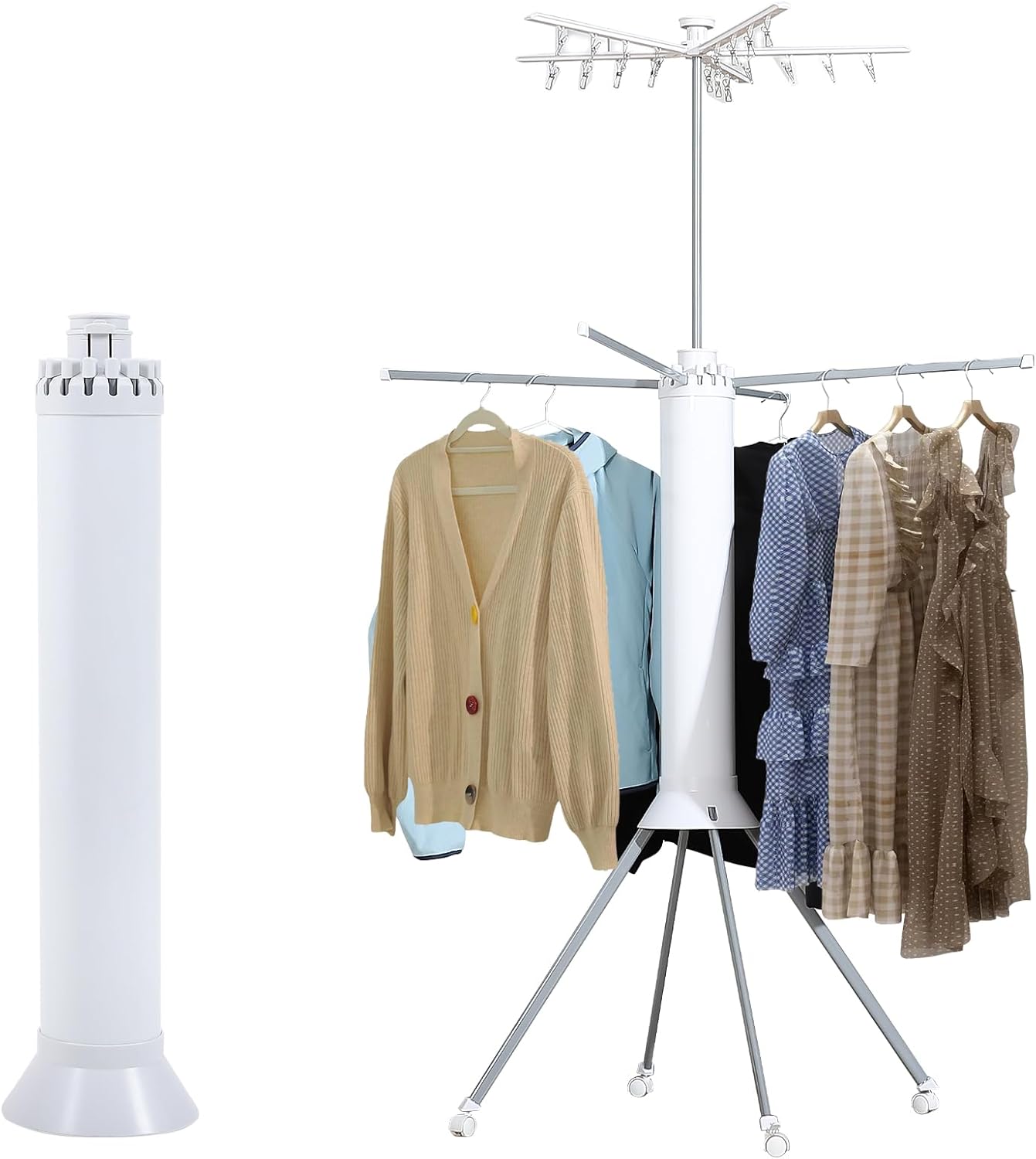 GCCSJ 4-Legged 2 Tier Folding Portable Octopus Style Clothes Drying Rack with Wheels,Laundry Drying Rack Collapsible for Indoor Outdoor Use