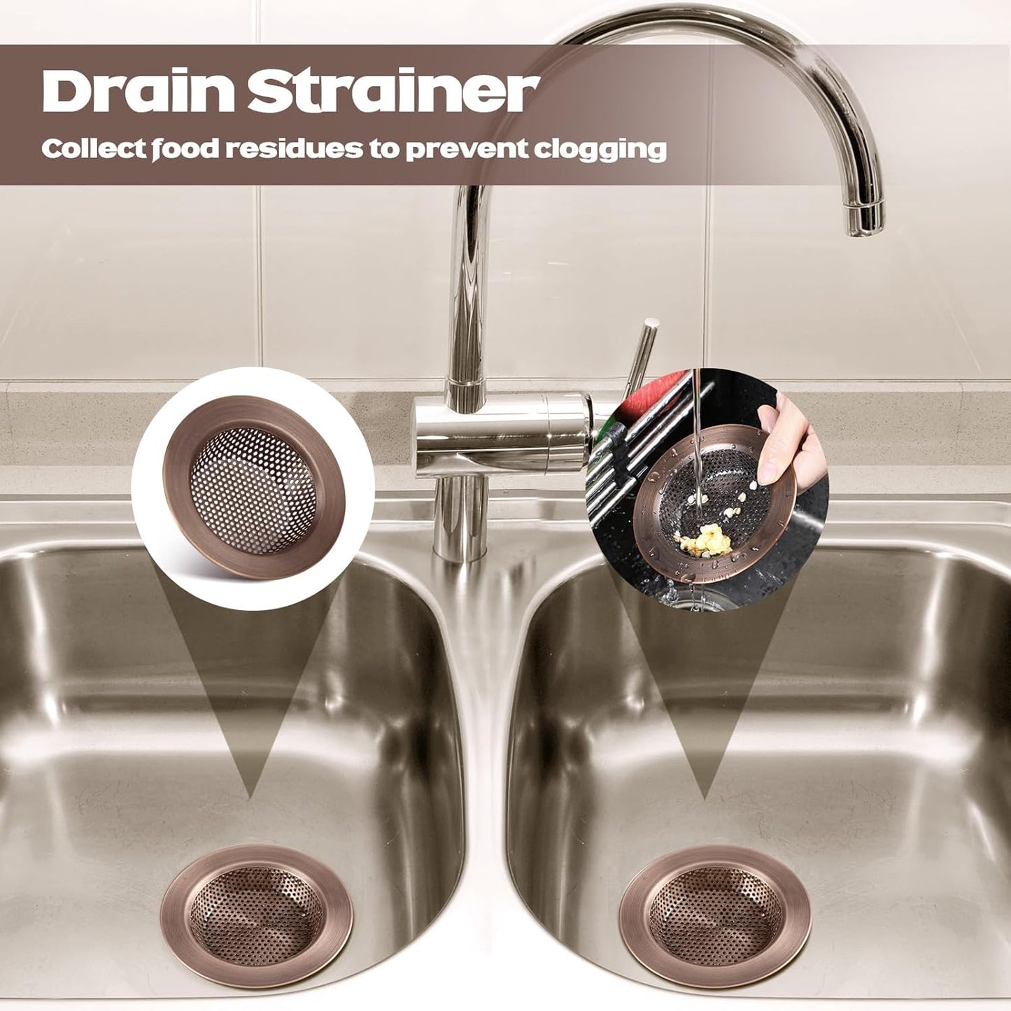 Retisee 2 Pcs Sink Strainer Stainless Steel Kitchen Sink Drain Strainer Basket Cover Mesh Hair Food Catcher, Large Wide Rim of 4.4 Diameter(Red Bronze)