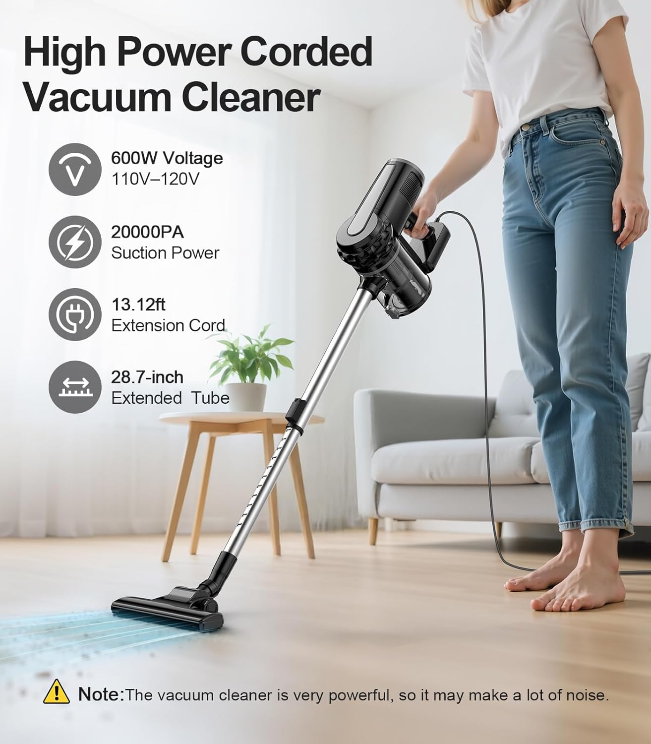 qimedo Corded Stick Vacuum Cleaner C1, 600W Plug in Stick Vacuum Cleaner for Home, Best Handheld Vacuum with Cord, Lightweight Vacuum Cleaners for Hard Floor, Carpet,Pet Hair