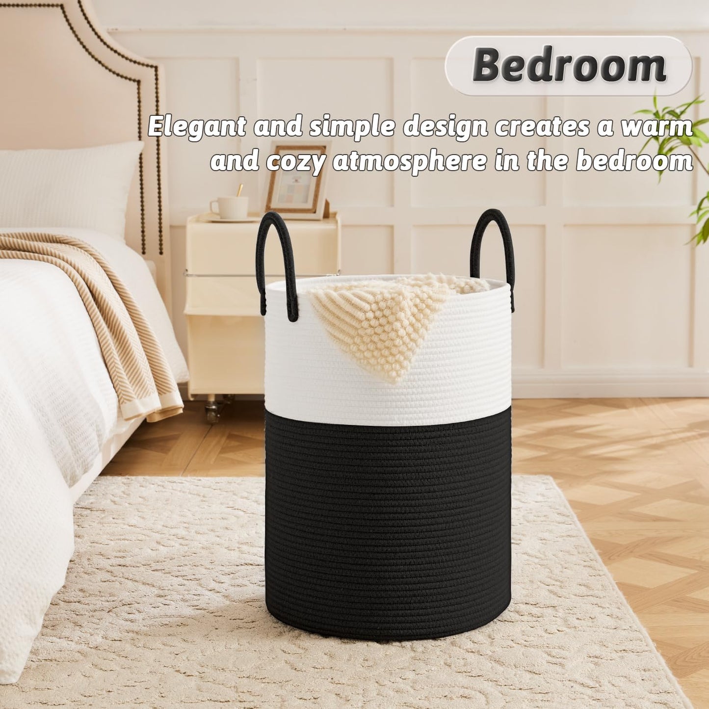 Laundry Basket,Woven Cotton Rope Laundry Hamper,100L for Decorative Storage of Dirty Clothes,Toys and Blankets in Bathroom,Baby Room and Living Room