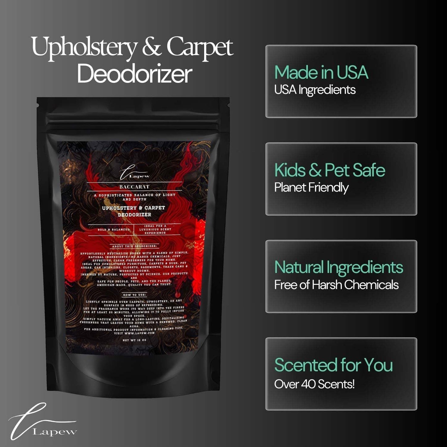 Baccarat Rouge Carpet Freshener Powder: Powerful Odor Eliminator for Home, Upholstery Deodorizer, Carpet Deodorizer, Pet Urine, Cat Litter Box - Baccarat Rouge Fragrance.