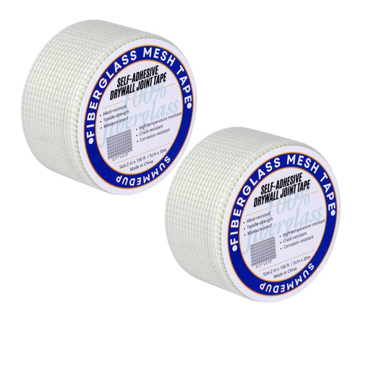 Drywall Repair Tape Fiberglass Mesh Self-Adhesive Drywall Joint Tape 2 in x 100 FT for Wall Crack and Seam Patch Repair (2 Roll)