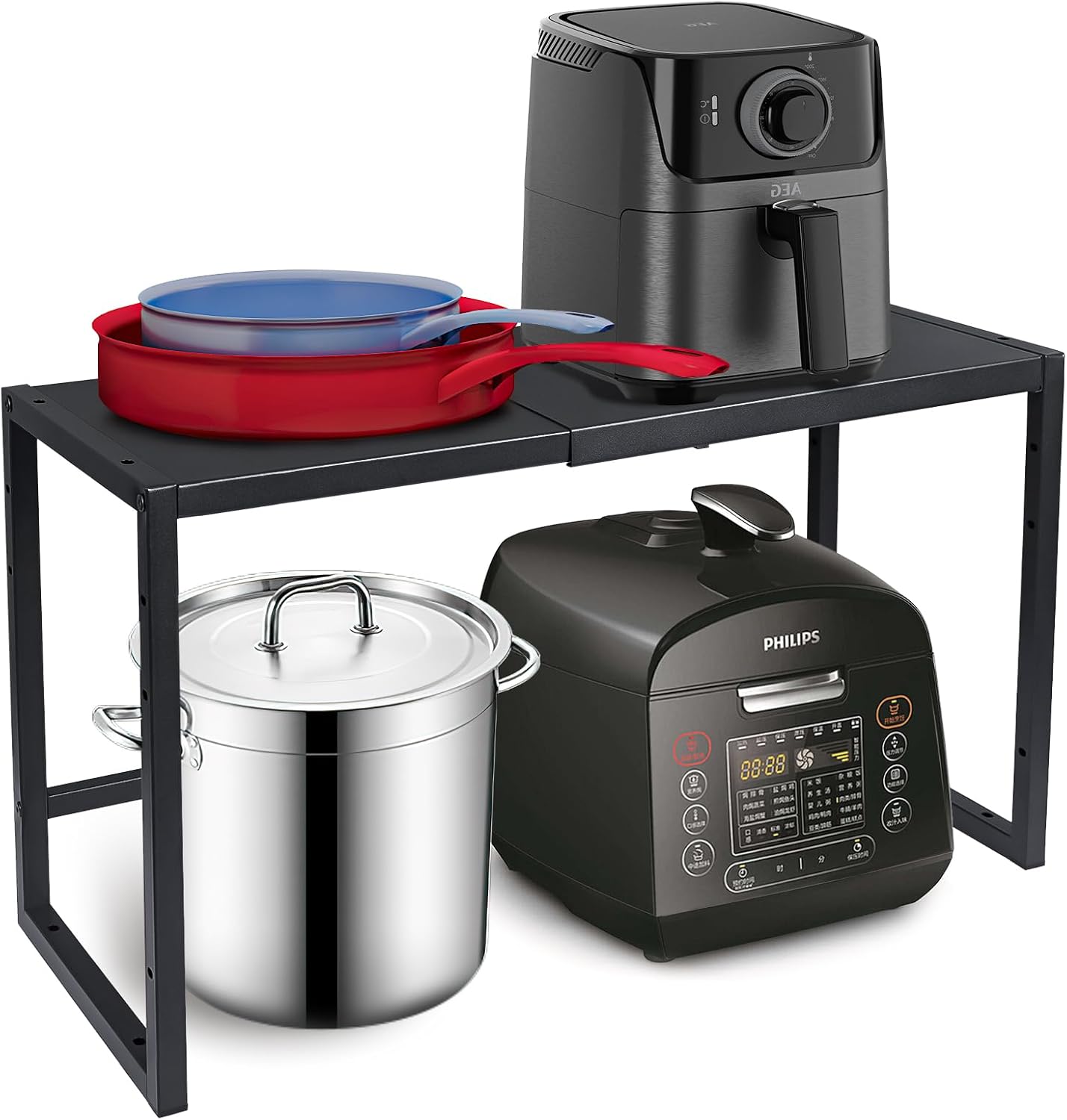 Expandable Metal Storage Shelves, 110LBS Heavy Duty Shelving Units and Storage For Pots Pans Small Appliances, Adjustable Metal Storage Shelf Rack For Kitchen Cabinets Closet Pantry Warehouse Garage